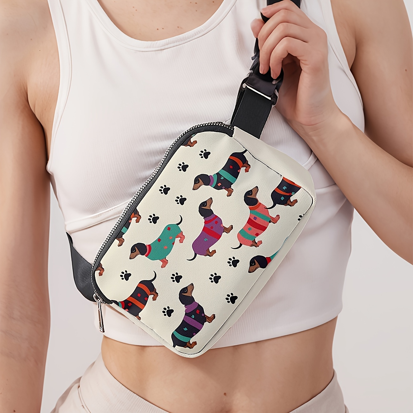 E-shop Verstellbare Bauchtasche mit Dackel-Druck - Leichte und Strapazierfähige Umhängetasche mit Reißverschluss, Multifunktionale Aufbewahrung für