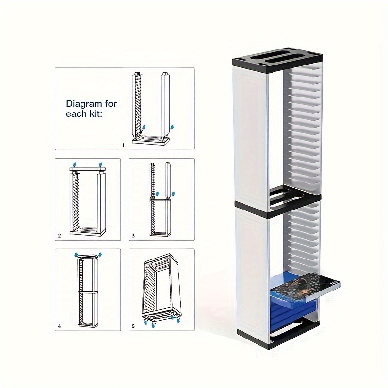 Tour De Rangement Jeux 40cm | Compatible PS5/Xbox/Switch | 18 Emplacements + 4 Porte-Manettes