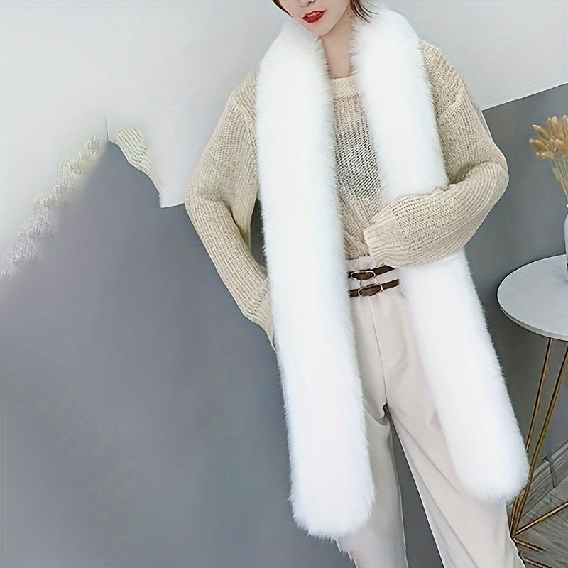 

1pc Elegant Fur Long Yarn Scarf For Women 100% Polyester - Knitted Wedding Shawl, Decorative Warm Scarf For Autumn/winter, Inelastic, Hand Washable