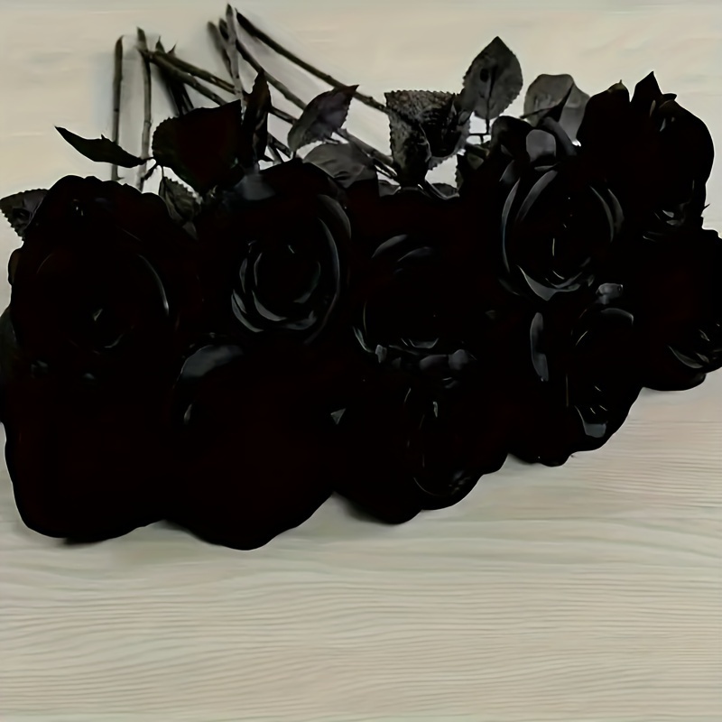 

11pcs Halloween Black - Lifelike Silk Roses For & Home Decor, No Battery Needed