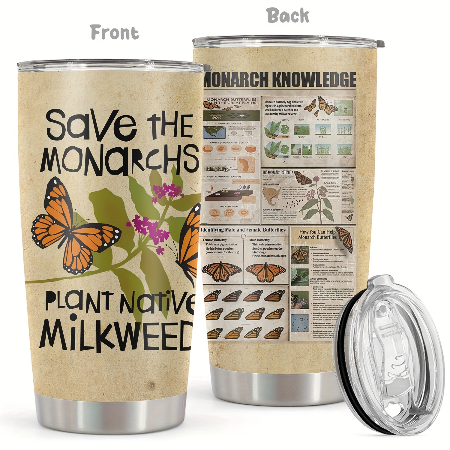 

1pc, 20oz Tumbler, Personalized Save The Monarchs Funny Print Mug Tumbler 20oz, Travel Tumbler For Wedding Birthday Graduation Party, Birthday Christmas Gifts For Women Mom Sisters Teacher Coworker