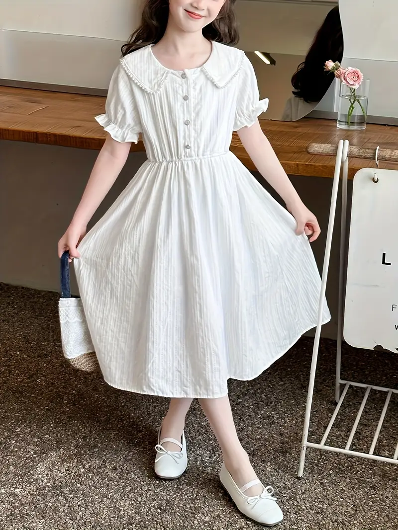 girls summer white dress medium big sizes casual korean - Temu Philippines girls summer white dress medium big sizes casual korean - Temu Philippines