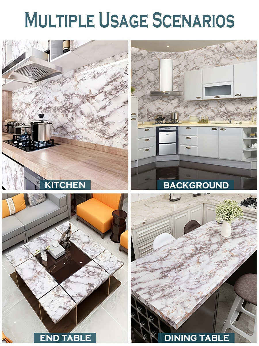 1 Roll 0.15Mm Thick Gray White Marble Self-Adhesive Stickers High Temperature Resistant Easy to Peel And Stick Interior Decorations for Kitchen Countertops Cabinets Tables