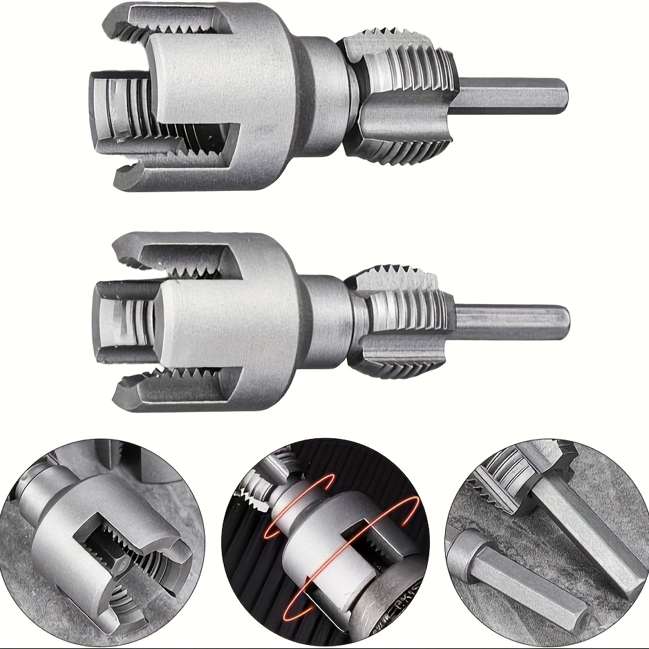 TEMU 2pcs Heavy-duty Metal Pvc Pipe Thread Cutting Drill Bit With Internal/external 1/2" & 3/4" Threaders, Compatible With Drill Press/impact Driver