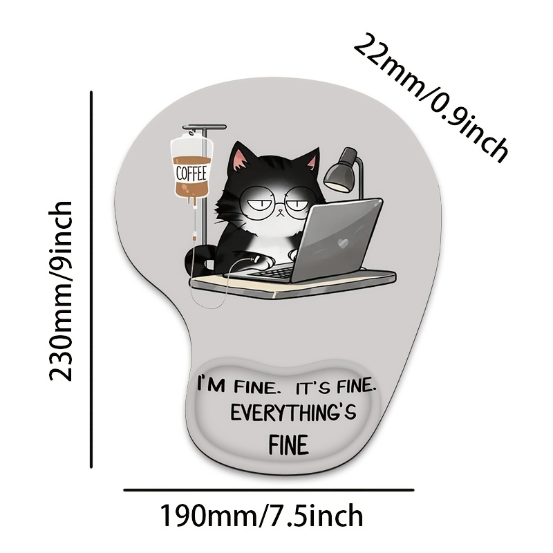 1pc whimsycat ergonomic silicone wrist rest pad anti slip   hand drawn hardworking   memory foam support for home office use details 1