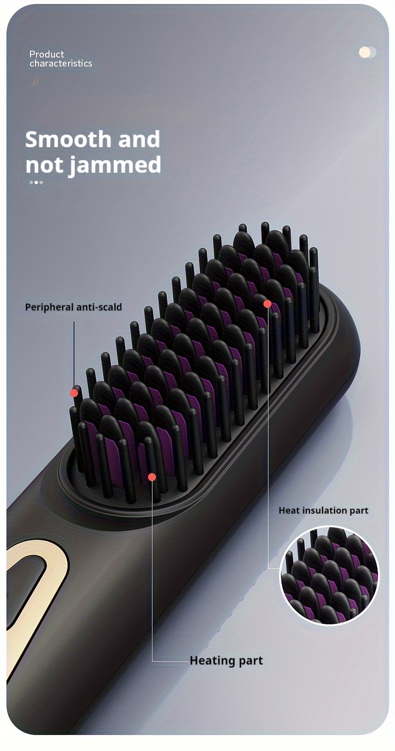 portable hair straightener brush rechargeable 4 temperatures control handheld straightening comb wireless styling tool gifts for women mothers day gift details 7