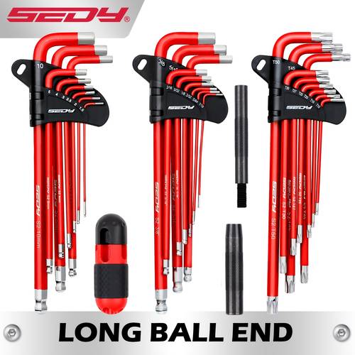 30pcs long arm ball end l hex torx key set with grip handle hex key wrench set with t handle and extension bars sae 1 16 to 3 8 metric 1 5mm to 10mm torx t10 to t50