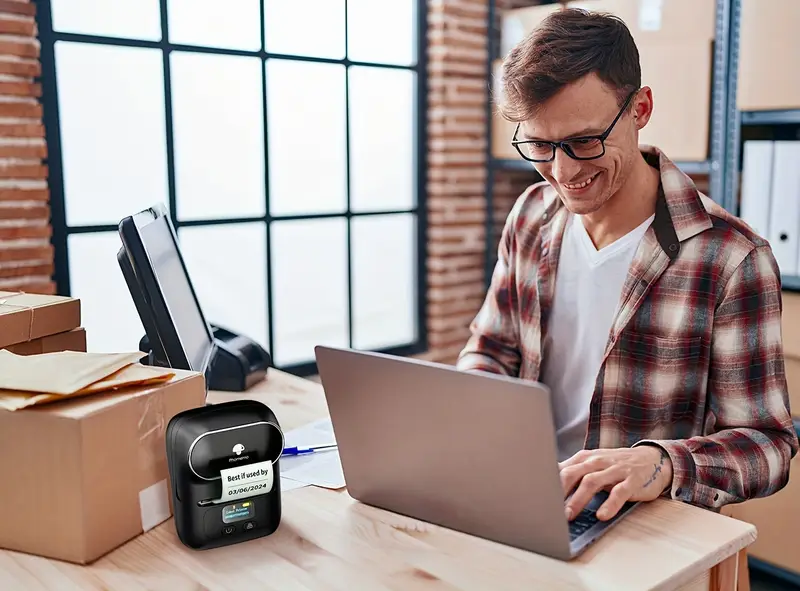 phomemo m110 label maker wireless label printer with one roll 40x30mm thermal sticker label thermal label printer for store owner small business address logo clothing mailing sticker printer for phones pc mini labeler for barcode document product information details 11