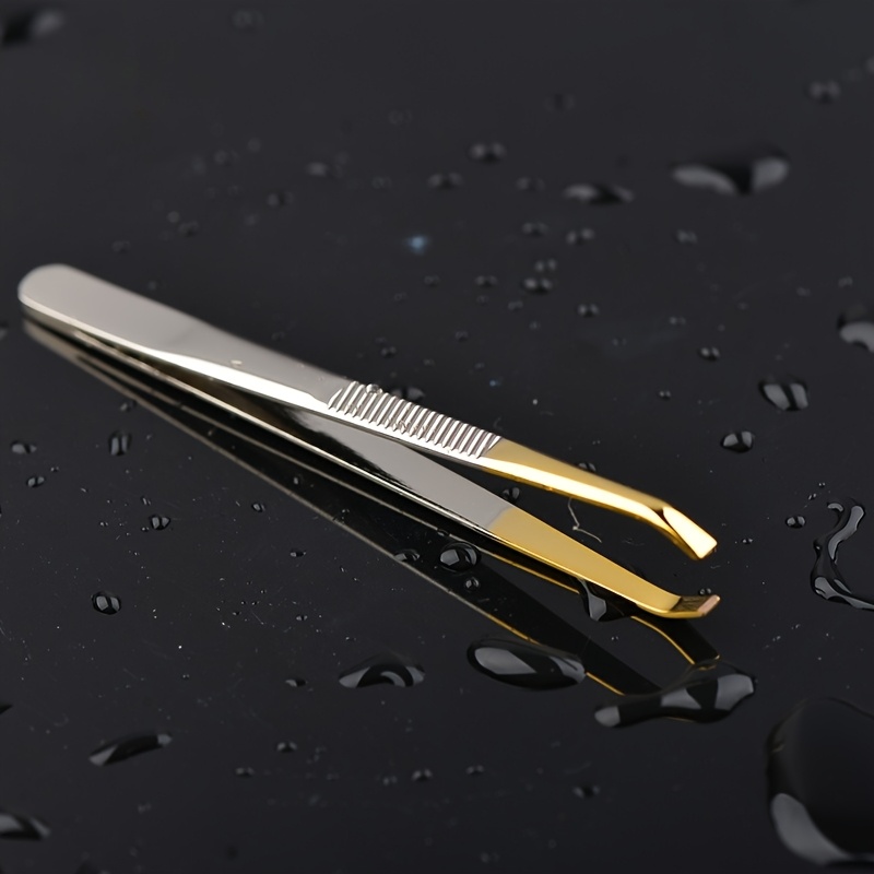 Image of 1pc Curved Tip Slant Tweezer Plated Semi Golden Eyebrow Clippers Eyebrow Trimmer Eyebrow Tongs Hair Removal Tweezers Beauty Tools