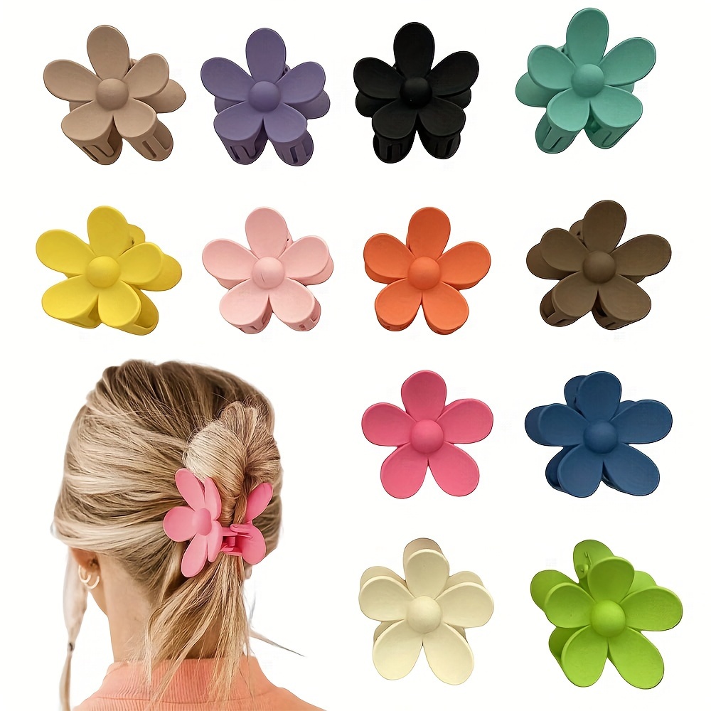 

12pc Women's Hair Clips, Solid Color Sunflower Clips, 5 Petal Flower Shark Clips, Large Hair Clip, No Damage To Hair Clip, Suitable For Large Hair Styling