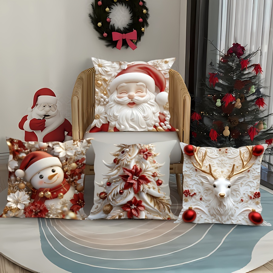 

4- 3d & Christmas Tree Cushion Covers, -sided , , Washable, , , For Sofa Pillowcases