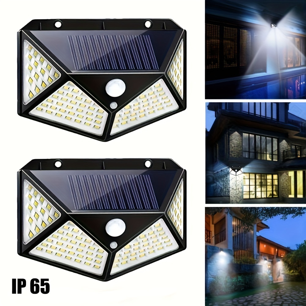 

1pc/ 2pcs/ 4pcs Lampe Solaire Murale Avec 100LEDs Côtés Émettant De Capteur De Corps Humain Étanche Alimenté Par Pour Jardin Extérieur Camping, D'étanchéité IP65