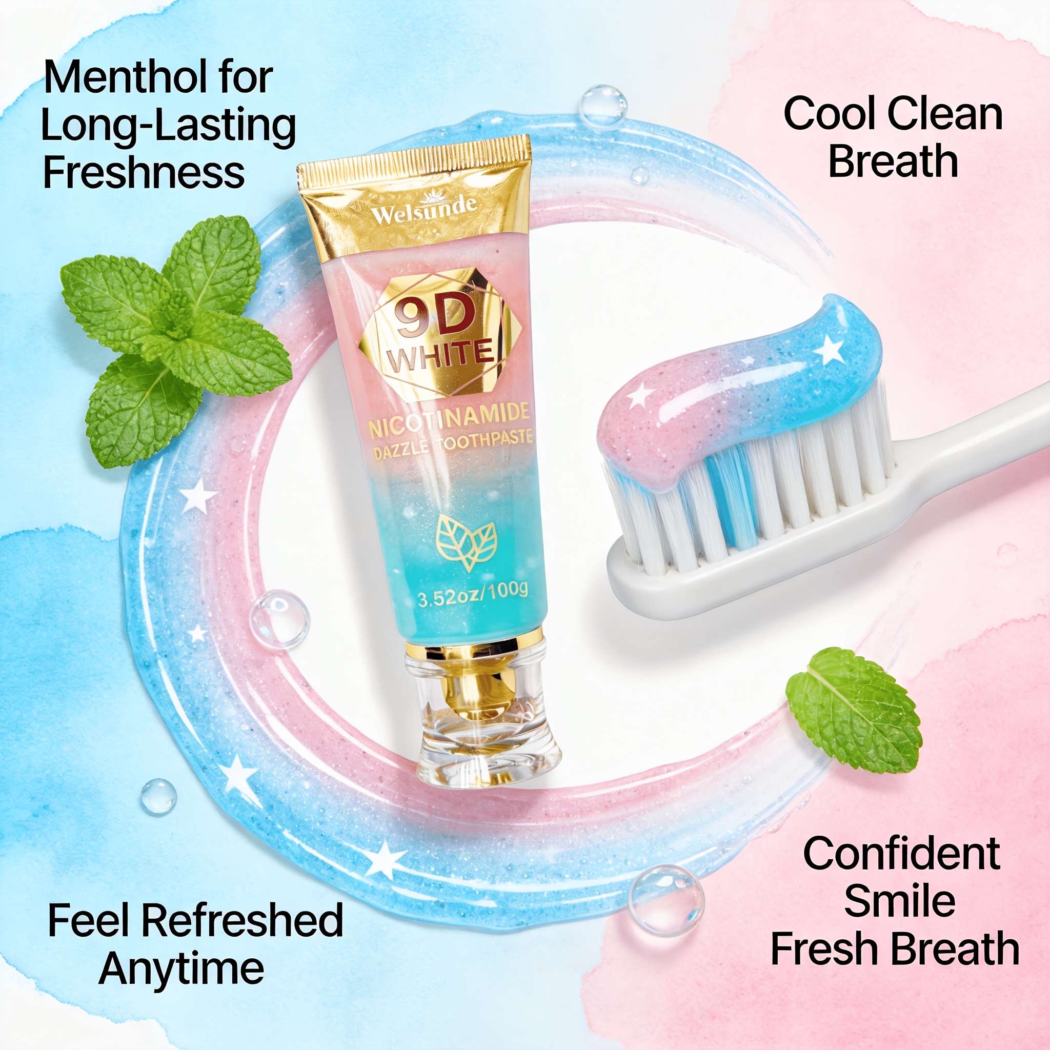 Buy 2 Toothpaste Get 1 Toothpaste Squeezer, 9D White Niacinamide Mint & Peach Flavor