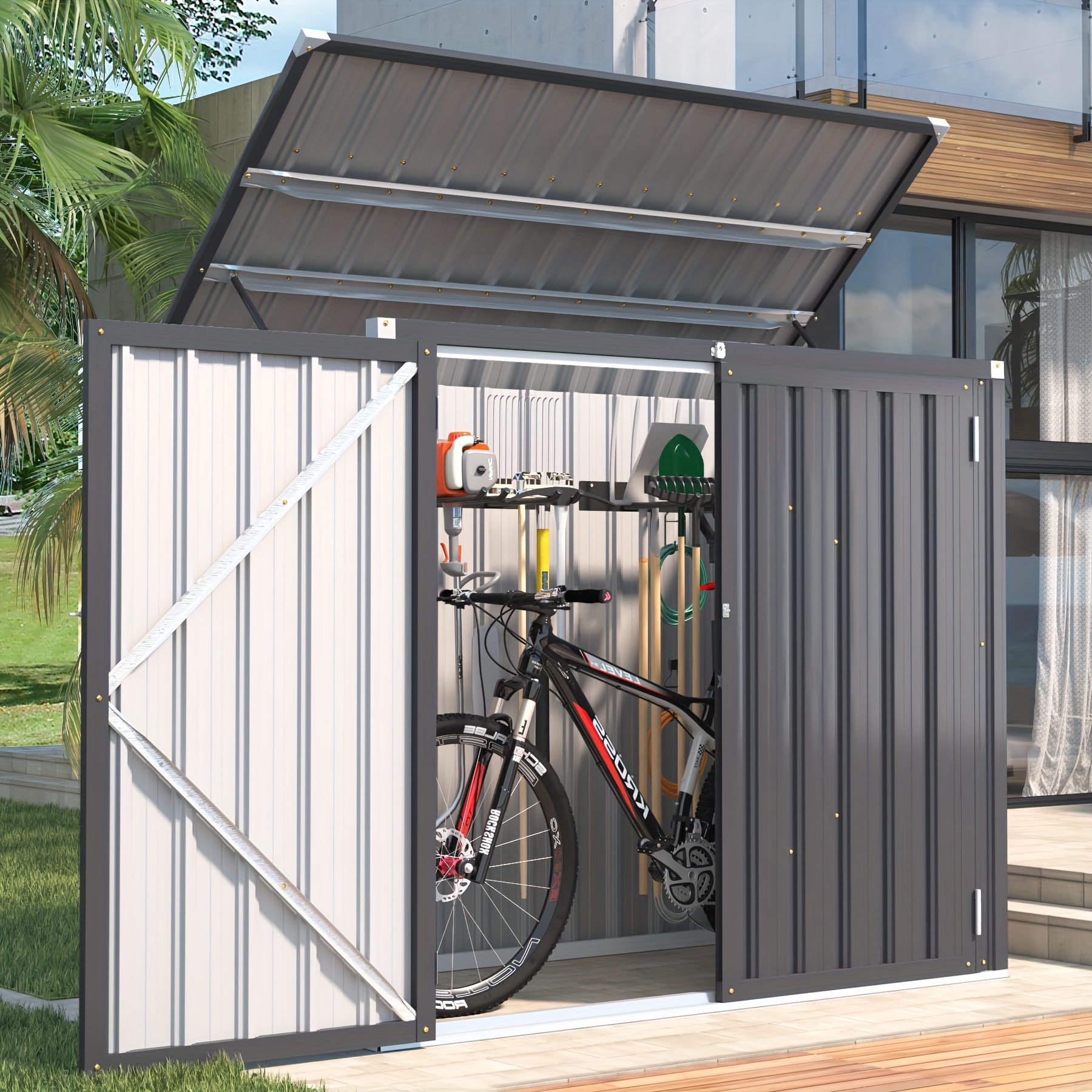 

46 Cu.ft Outdoor Trash Can Storage Bike Storage Shed, Horizontal Storage Cabinet Waterproof, Storage Bicycle Sheds & Outdoor Storage Clearance