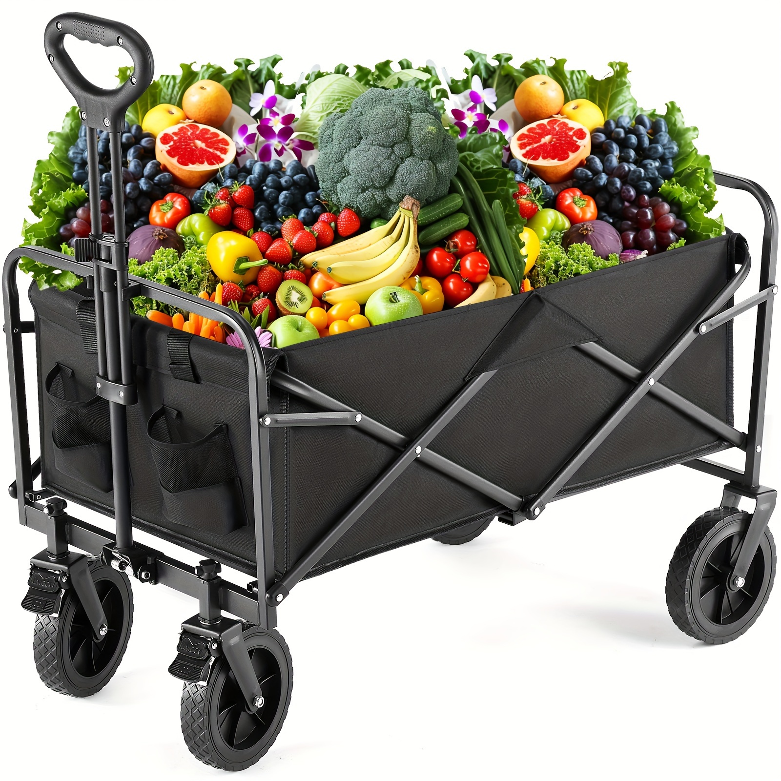 Collapsible Foldable Wagon Cart With All Terrain Solid Wheels Heavy Duty  Folding Utility Grocery Wagon With 300lbs Weight Capacity Portable Garden  Cart For Shopping Sports Fishing Beach Black