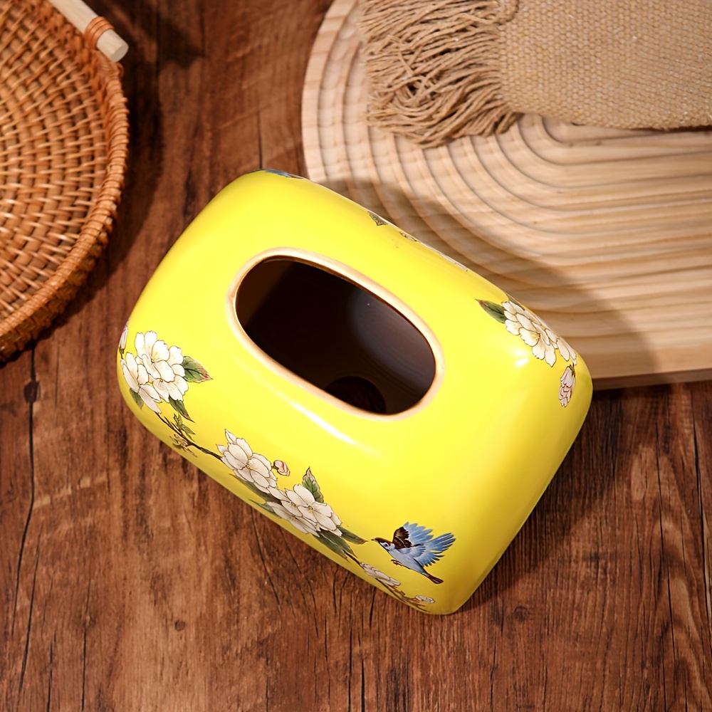 1pc flowers and birds ceramic tissue box holder elegant floral   with golden accents durable home office decor for living room dining table perfect thanksgiving gift for friends   detailed     Product details 5
