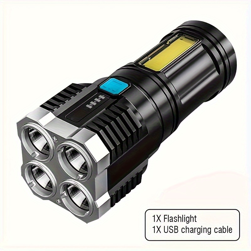 E-shop Staaricc Superhelle Wiederaufladbare USB-Taschenlampe mit 4 LED- und COB-Seitenlichtern - Langlebig, und USB-betrieben für Camping, Angeln und