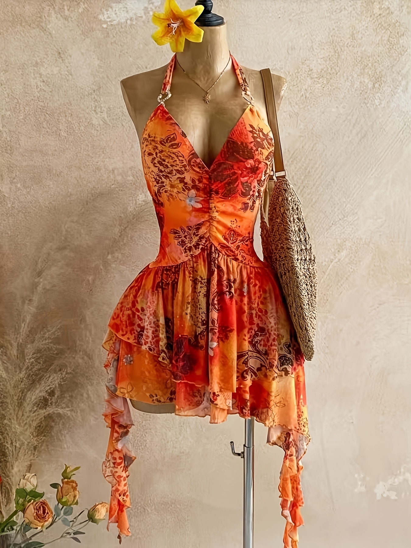 sachin and babi light blue dress Orange Tulle V-neck Prom Dress With Lace Appliques MP773