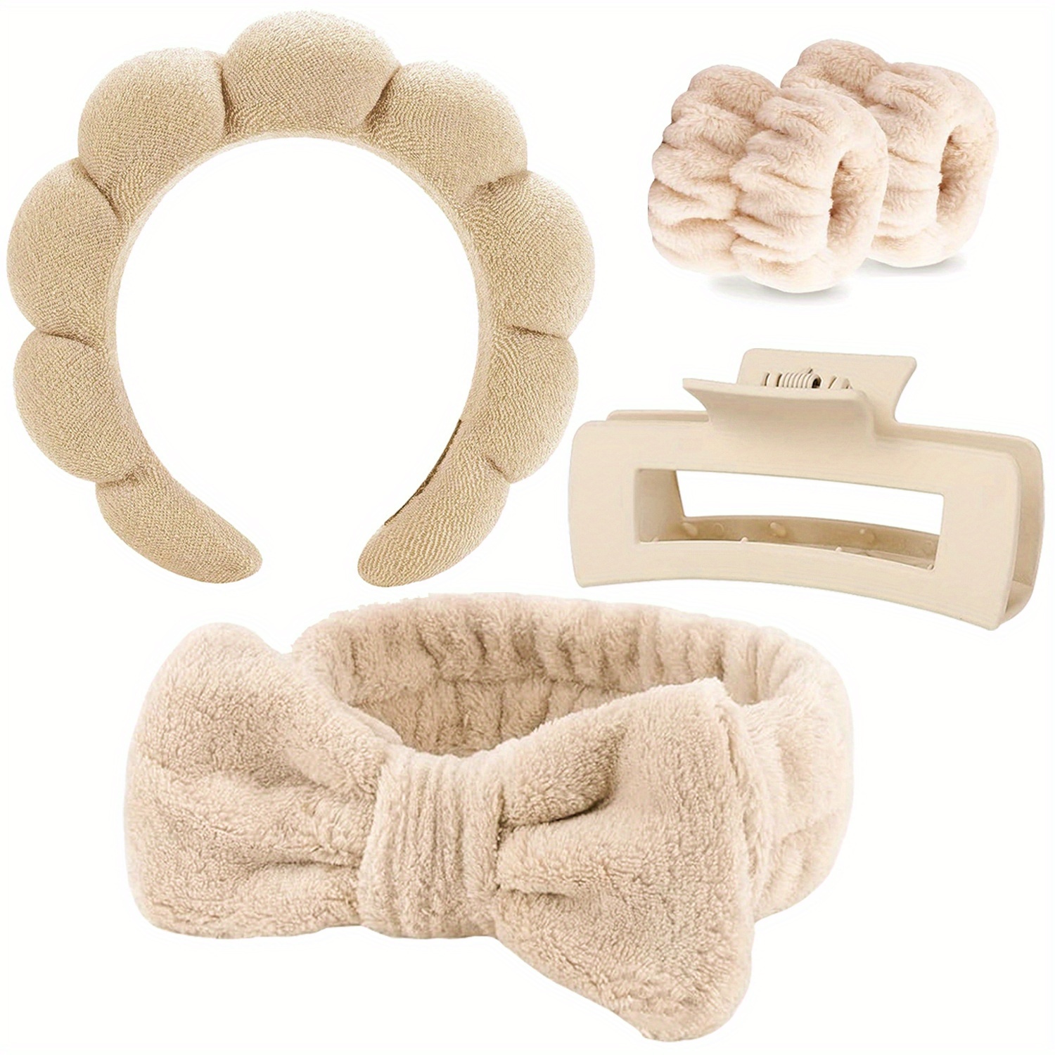 Image of 5pcs/set Spa Headband Wristband Set With Hair Claw Clips Skincare Headbands For Washing Puffy Makeup Headband Wrist Bands Preppy Teen Girl Gifts Cute Trendy Stuff Hair Accessories For Women