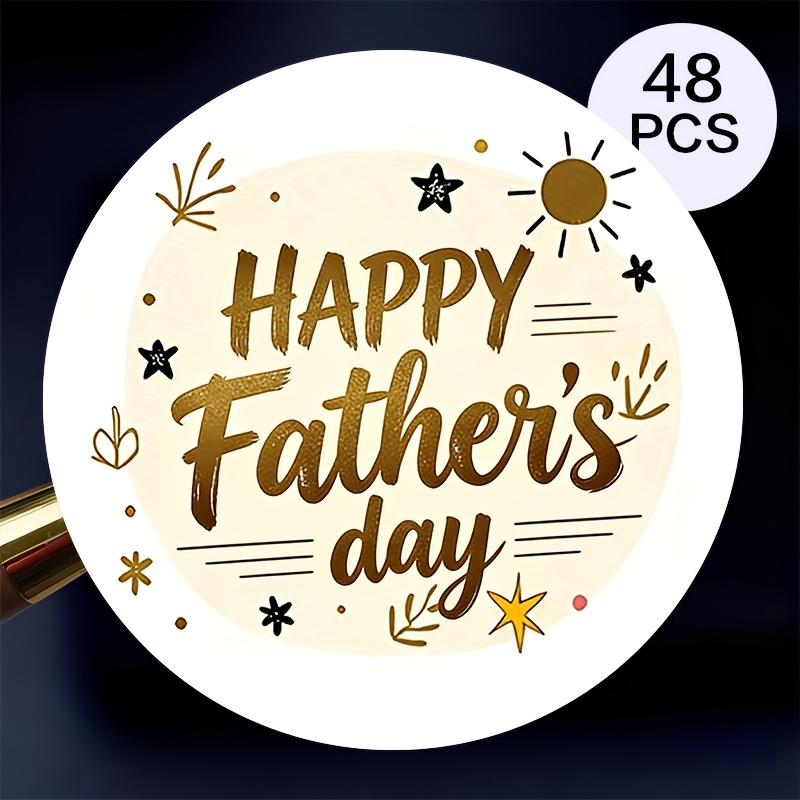 TEMU 48pcs "happy Father's Day" Round Stickers, Boho Sun & Star Handwritten Design, Self-adhesive Father's Day Bakery Seals For Homemade Treats,