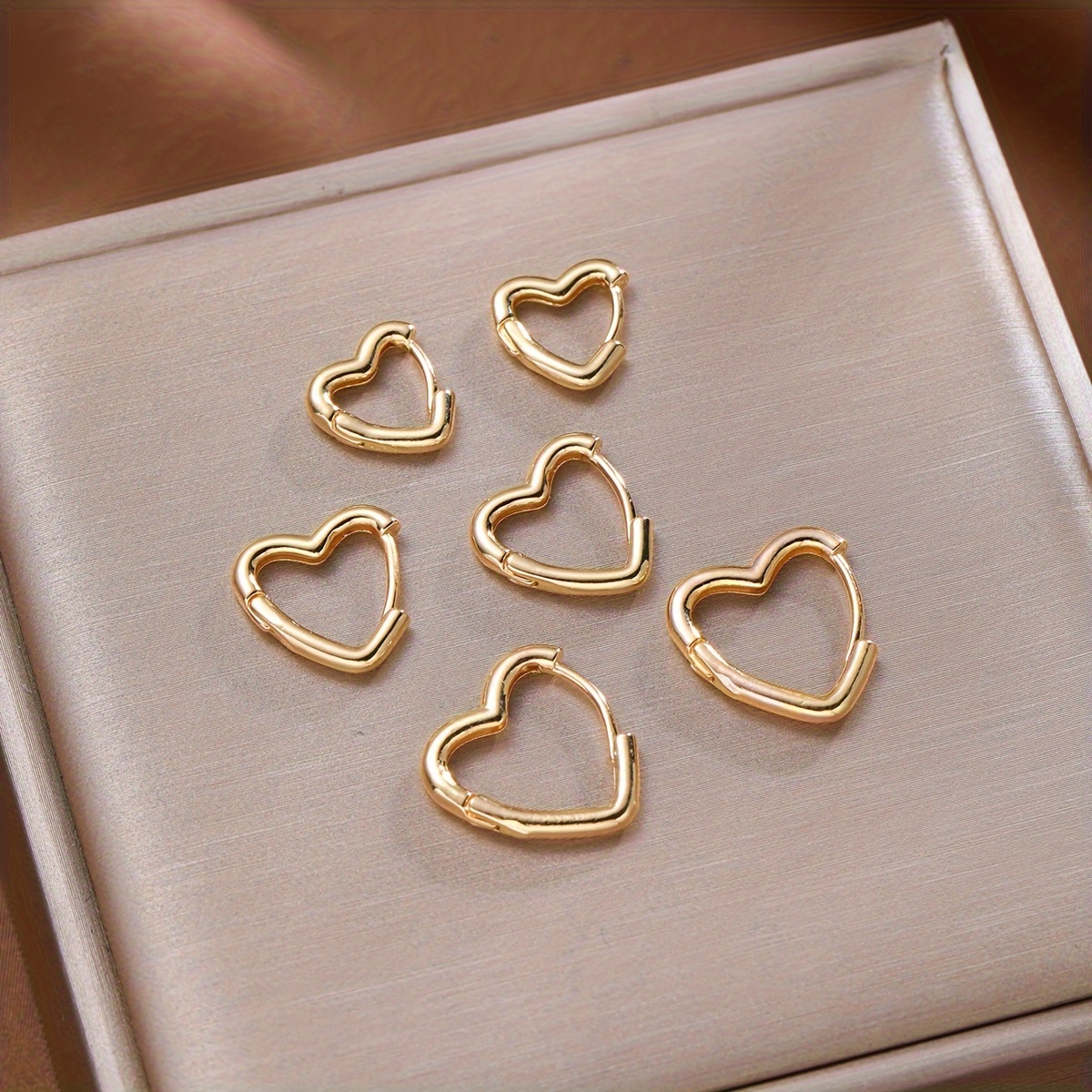 Vintage 6 Pack Heart Shaped Copper Earrings Stainless Steel Studs Set