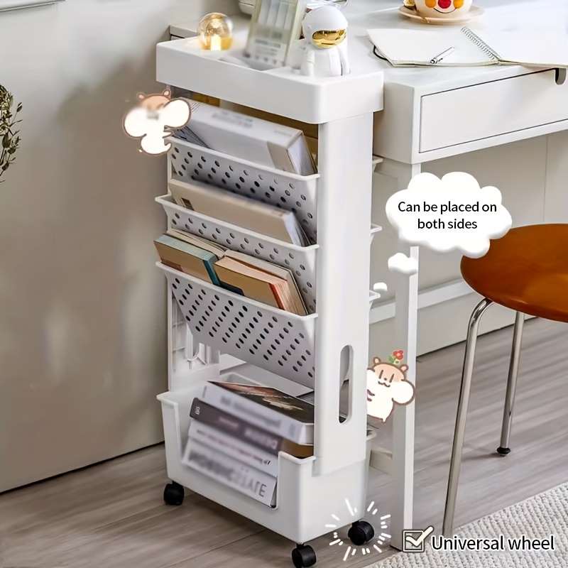 multi purpose rolling bookshelf organizer portable storage rack for students office desk organizer   room bookshelf white   space saving   books files Product details 7