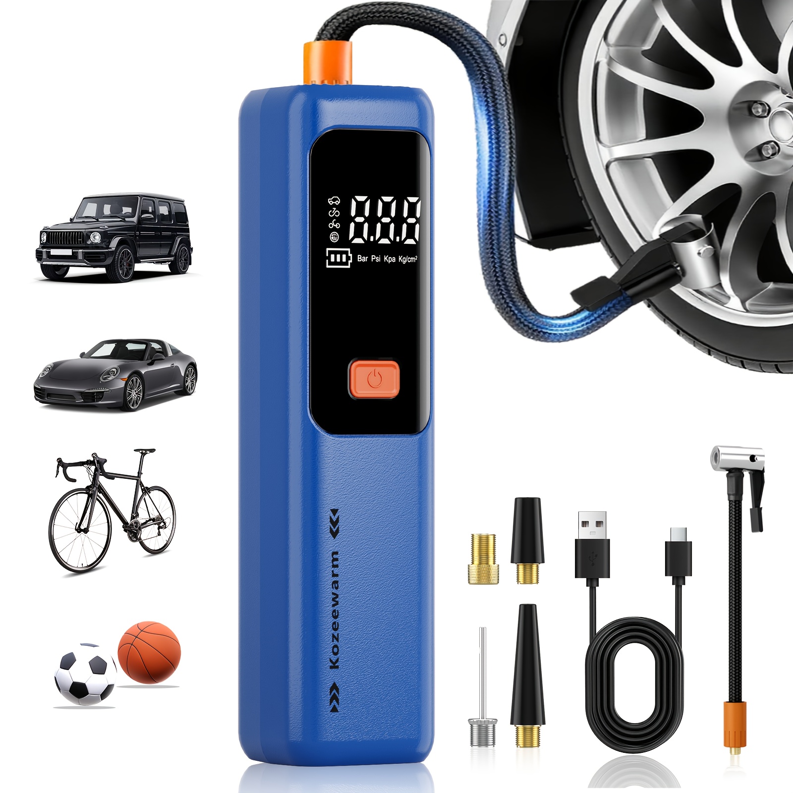 TEMU Portable Air Compressor For Inflating Car Tires, Suitable For Bicycles, Motorcycles, And Various Balls, Includes A Tire Pressure Gauge And Is A