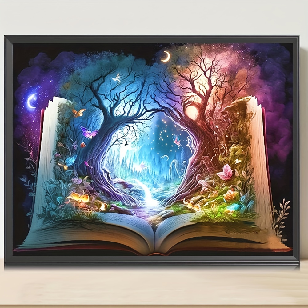 

1pc 5d Diy Artificial Diamond Art Painting Book And Tree Diamond Painting For Living Room Bedroom Decoration 15.75*19.68inches