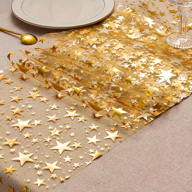 TEMU 1 Rouleau de Nappe de Sequins Étoile Dorée, Nappe Rectangulaire en Polyester, Aucun Assemblage , Design Étoile Brillante, Convient pour Noël,