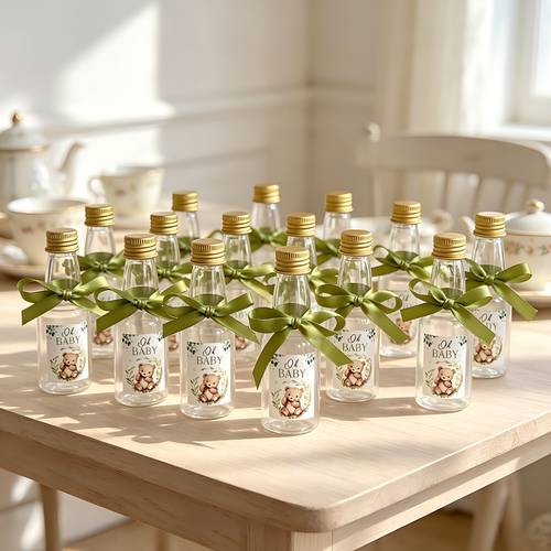 gift for her him 50 sets teddy bottle shower favors with green ribbon oh bear plastic bottle for filling treats neutral shower party favors for gender reveal christening first birthday
