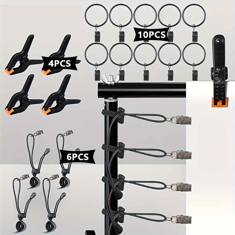 Image of Photography Background Fly Clamp Fixing Bracket Clip Tool Set, Including Round Hook, Spring Clamp, Elastic Rope Clip, Used For Fixing Photography Background Cloth, Easy Starter Kit