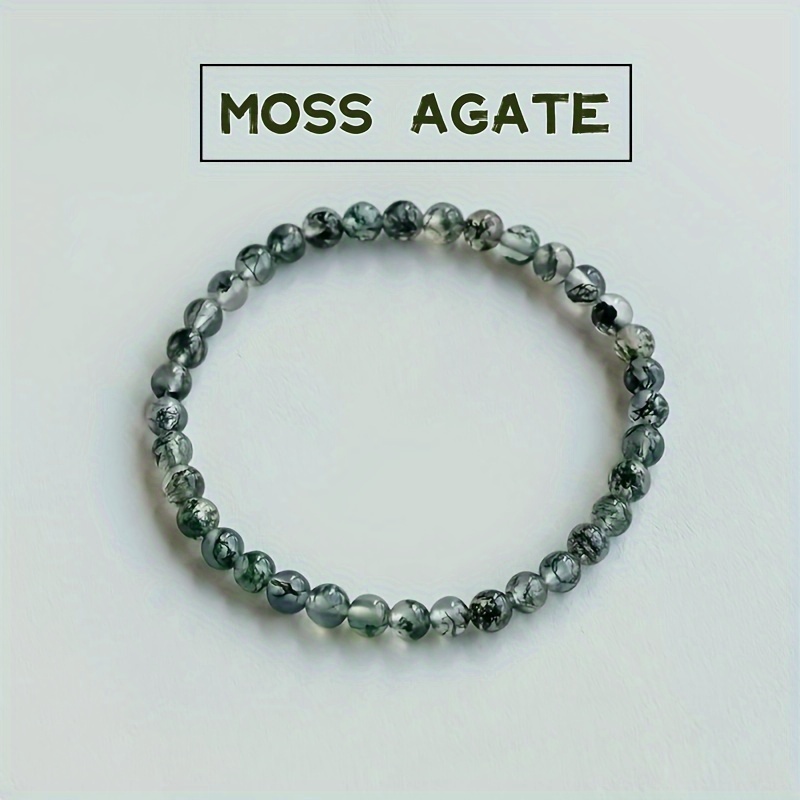 

Elegant Natural Stone Bracelet - Moss Agate Beads, 4mm, Unisex, Ideal For Adults Over 15, Accessory, No Metal Plating, Gift-ready Jewelry