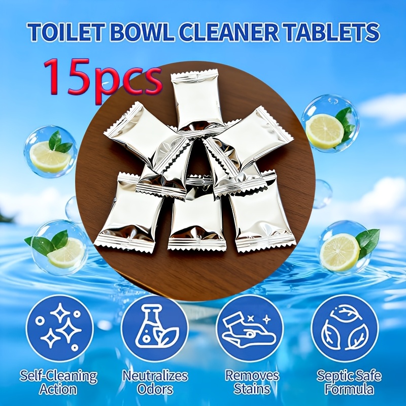 item picture toilet cleaning tablets 15 tablets powerful stain removal septic tank safe lemon scent     chemicals provides long lasting toilet cleaning