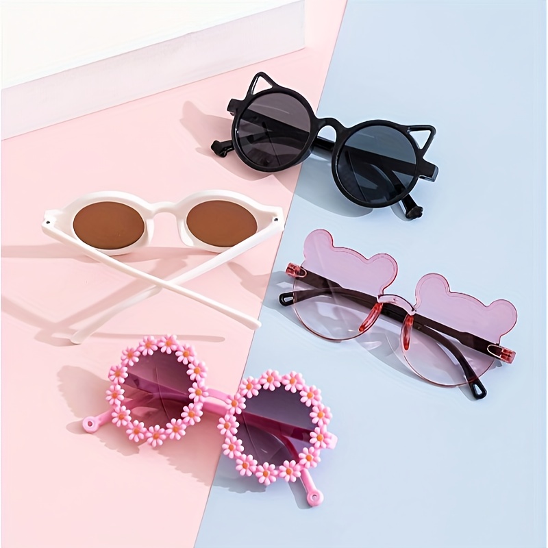 TEMU 4pcs Set Of Adorable Bear Ear & Square Fashion Glasses For Teens - Pool Parties, Birthdays & Gifts | Durable & Ac Lenses, Best For Christmas