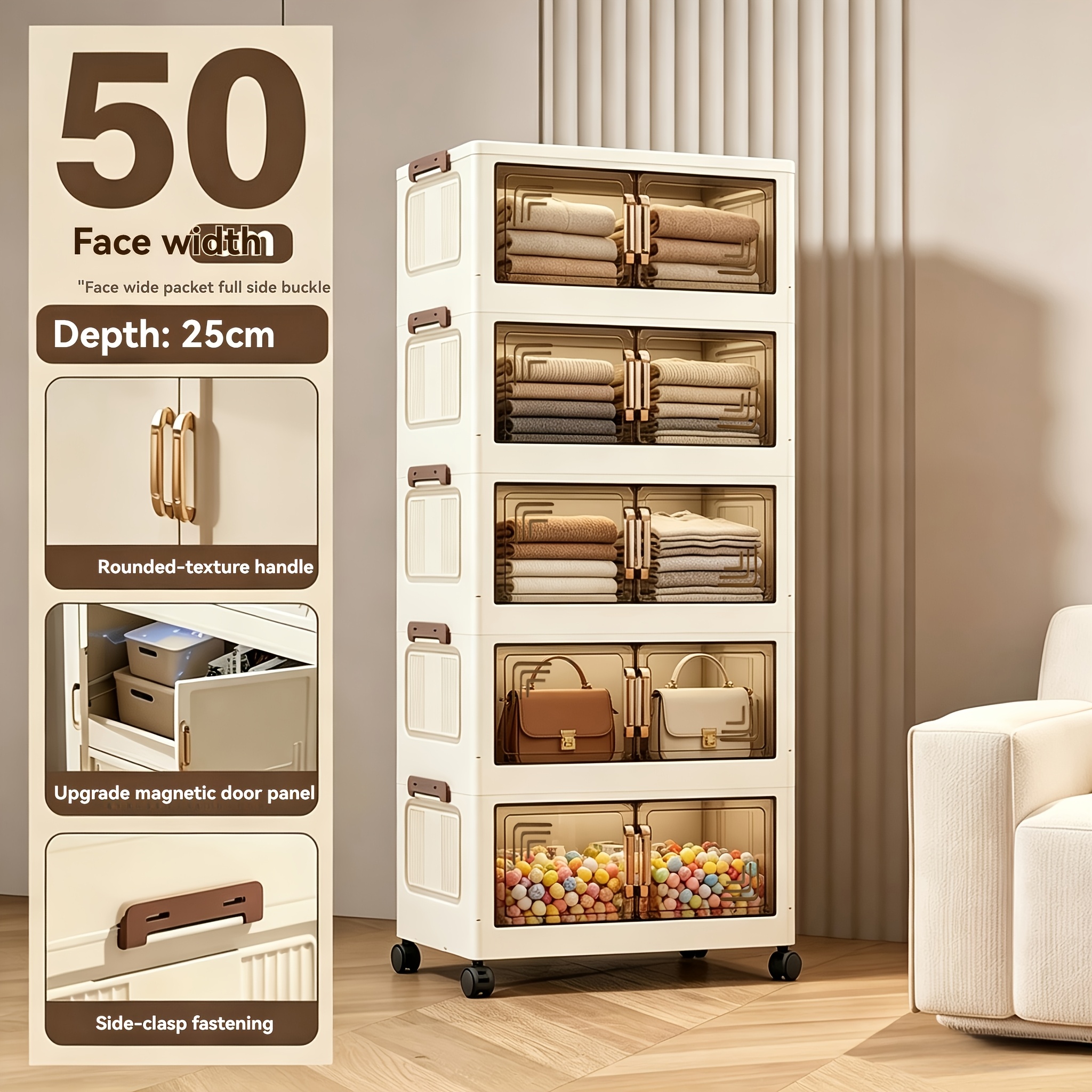 Plastic Multi-Layer Foldable Storage Cabinet for Hallway & Entryway