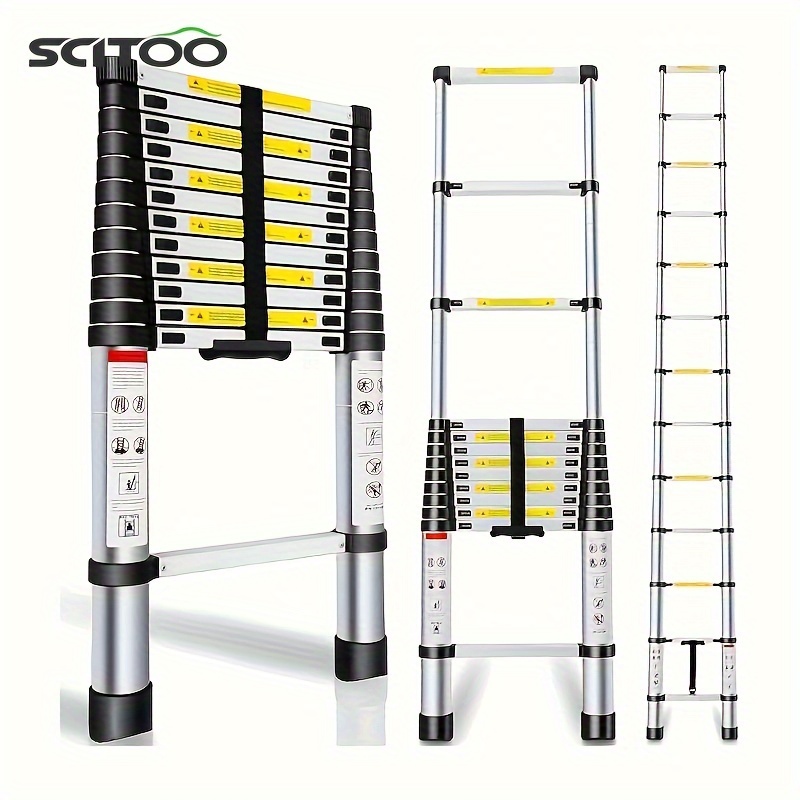 

1pc 12.5ft Telescoping Ladder, Telescopic Extension Ladder, Aluminum Alloy Folding Ladder, Portable For Indoor Outdoor Work, Heavy Duty 330 Lbs