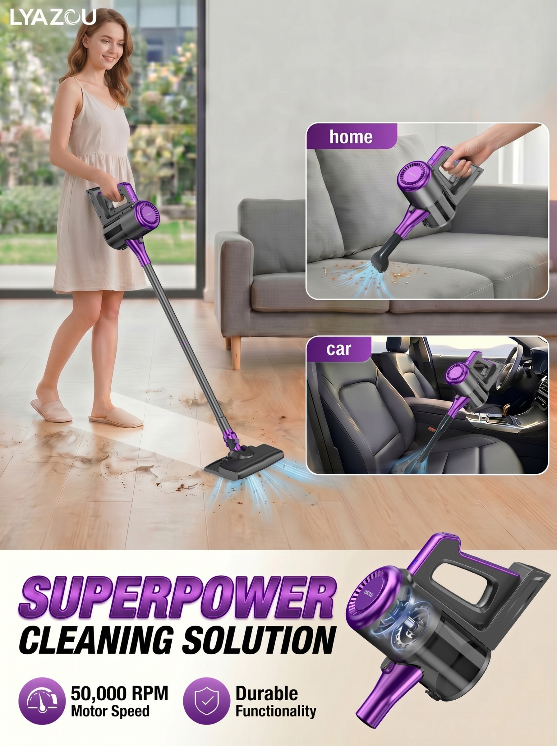 4 in 1 high power handheld vacuum 10000pa suction 50000rpm motor   hurricane mode large dust cup 5 cleaning attachments lightweight   usb fast charge fits home carpet pet hair car sofa ideal holiday gifts Product details 2
