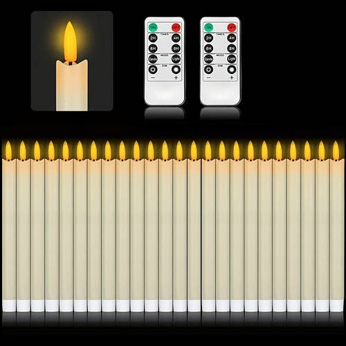24pcs Real Wax LED Taper Candles, Battery Operated Flickering Flameless Candles with 2 Remotes, Dimmable Brightness, , Real Wax , Home Decor for Wedding & Party