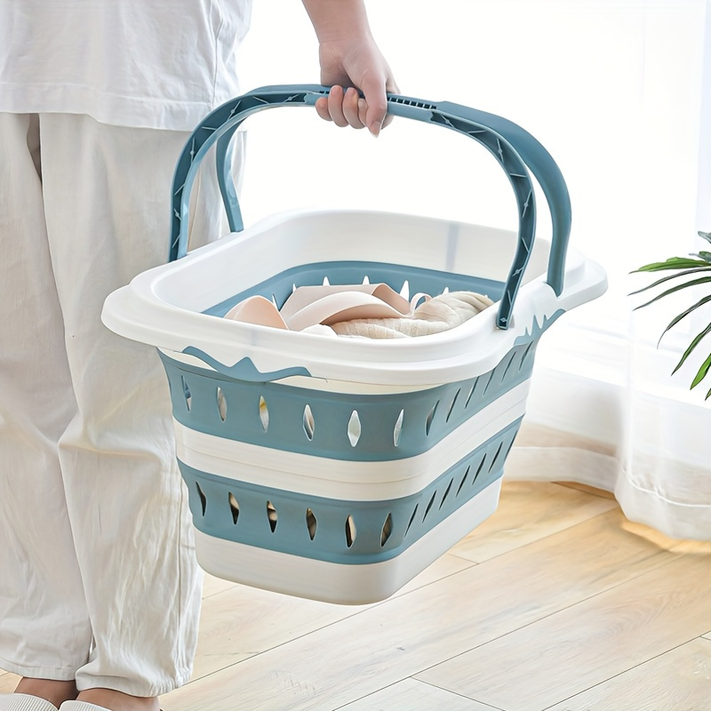 

Space-saving Foldable Laundry Basket With Handles - Durable Plastic, Portable Storage Solution For Bathroom & Laundry Room