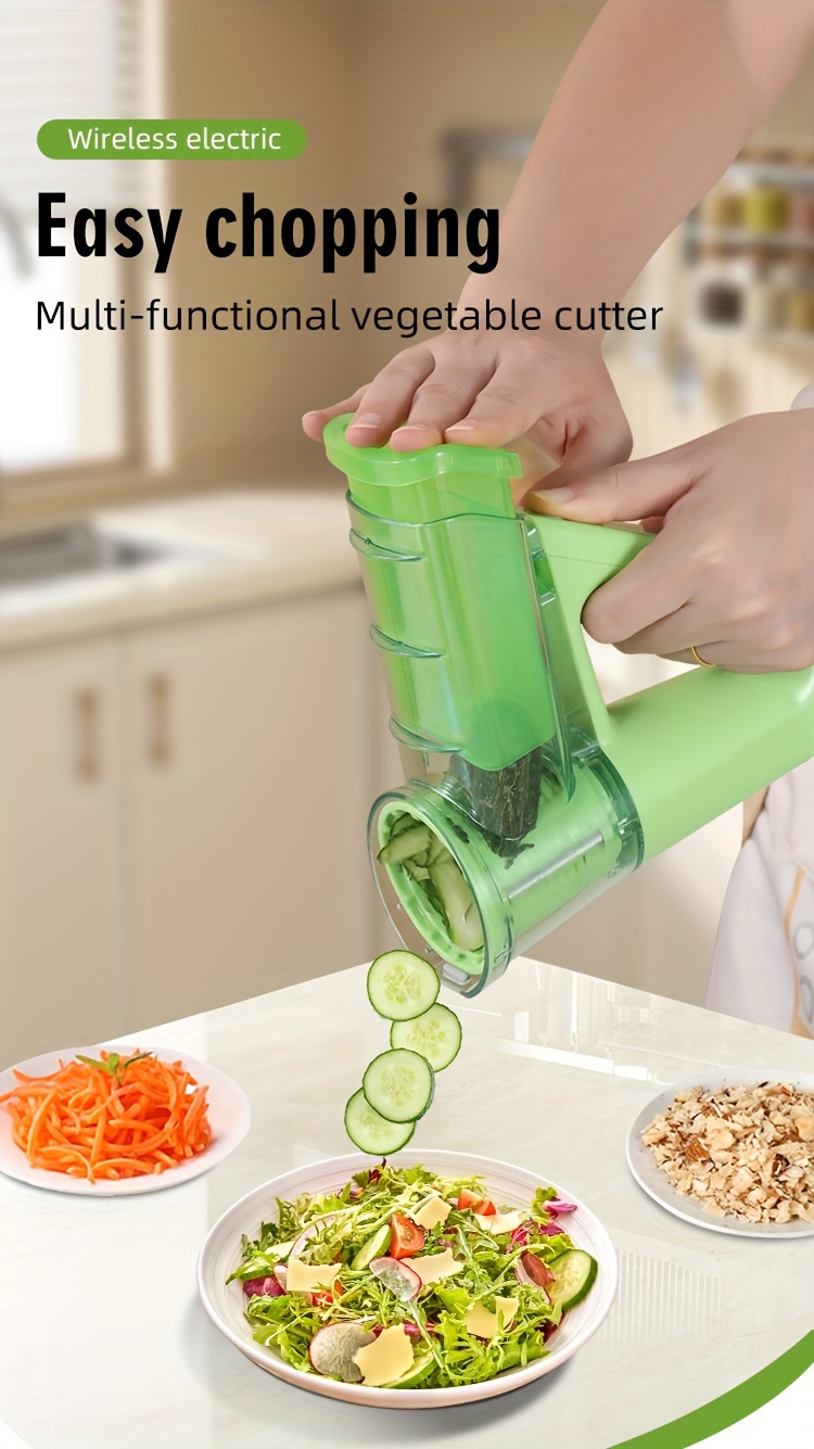 multifunctional electric handheld vegetable chopper and slicer usb rechargeable stainless steel blades abs body   potato slicer french fry cutter salad maker details 0