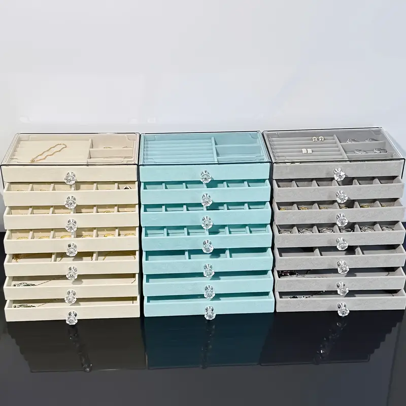 1pc elegant 7 layer large capacity jewelry organizer box with soft flannel lining light blue plastic storage case for bracelets necklaces earrings rings multi compartment design with secure clasp closure classic octagonal shape for vanity or desk jewelry boxes desktop organizer elegant organizer fabriclined drawers jewelry boxes Product details 9