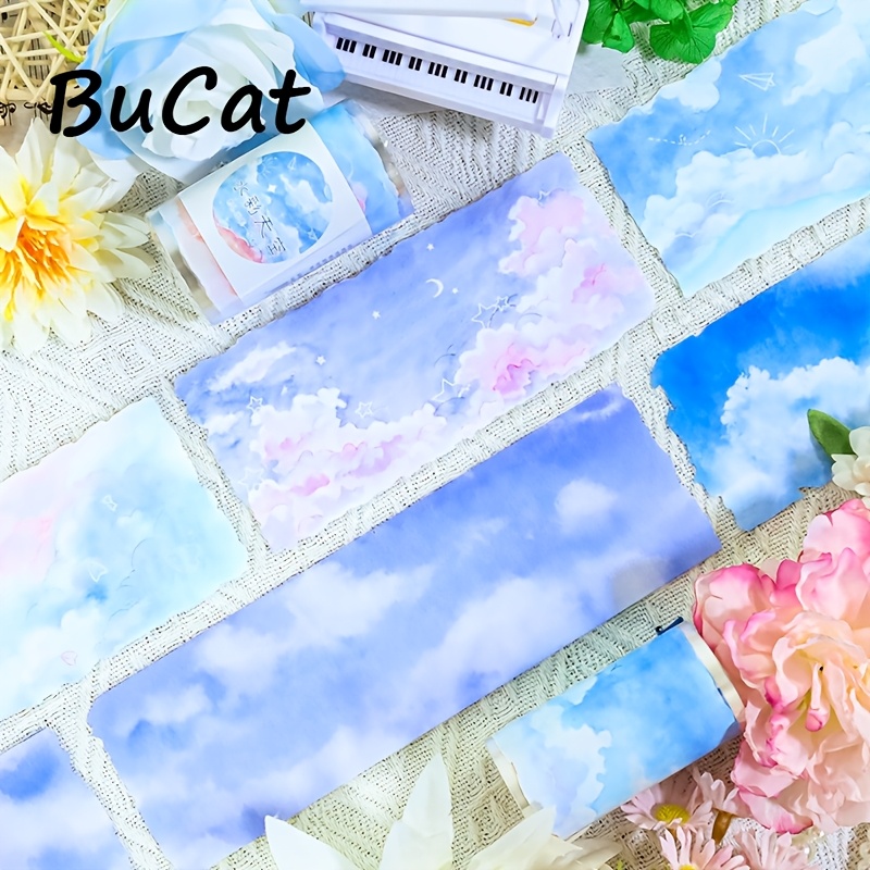 TEMU 7cm X 2m/roll Watercolor Clouds Pet Tape Colorful Clouds Decorative Tape For Sticker Scrapbooking Journal Card Making Stationery Loop: 200cm