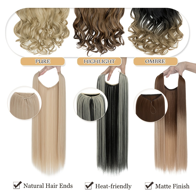 20inch 50cm wire in hair extensions long wavy synthetic hairpiece heat resistant add volume curly hairpieces highlight   black bleach blonde brown for women daily party festival gift details 6