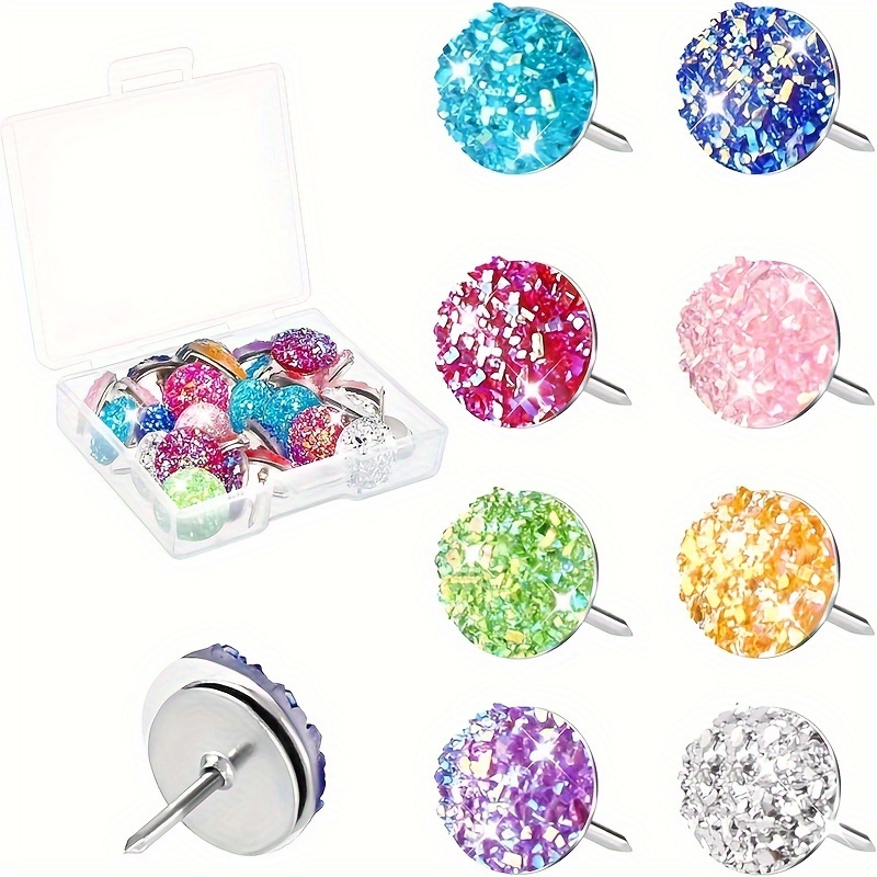 

30pcs Shiny Diamond Push Pins, Glitter Rhinestone Push Pins Bling Thumb Tacks Bling Push Pins For Cork Board Bulletin Board Home Office Decors (multi Colors)