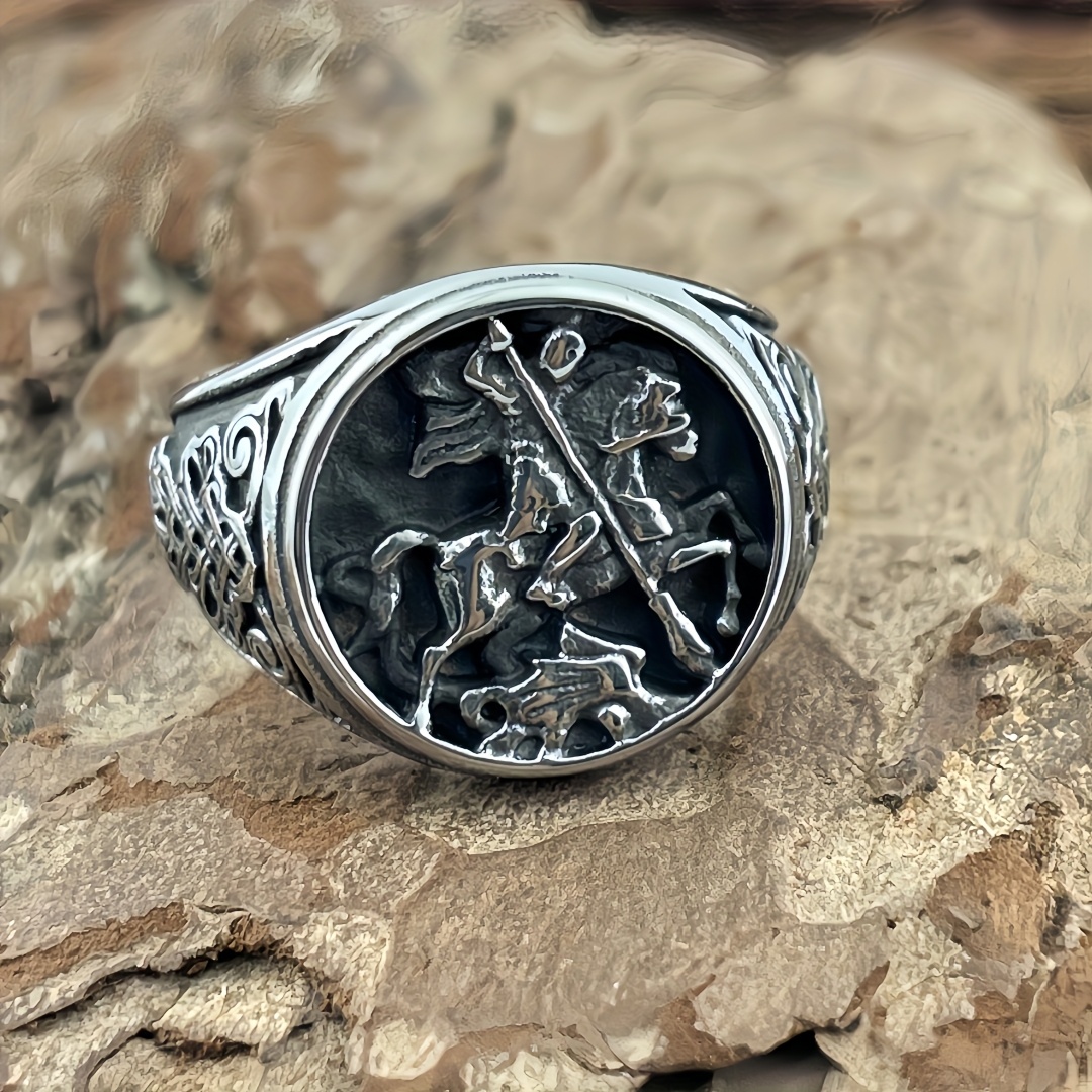 Stainless Steel Celtic Knot Horse Ring for Men