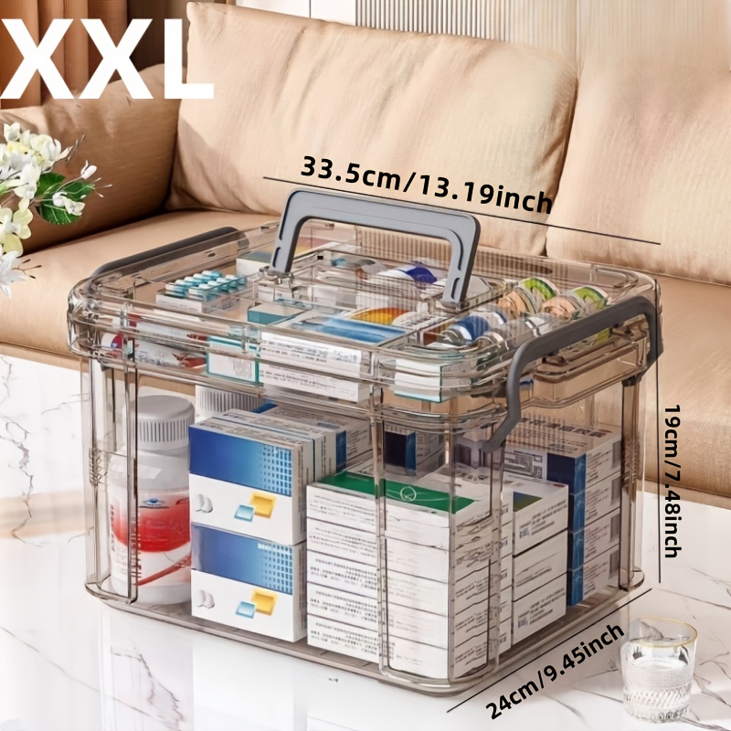 TEMU Large Capacity Medical Organizer With Handles & Lid - Durable Transparent Plastic Storage Box, Multi-compartment Design For , Emergency Supplies