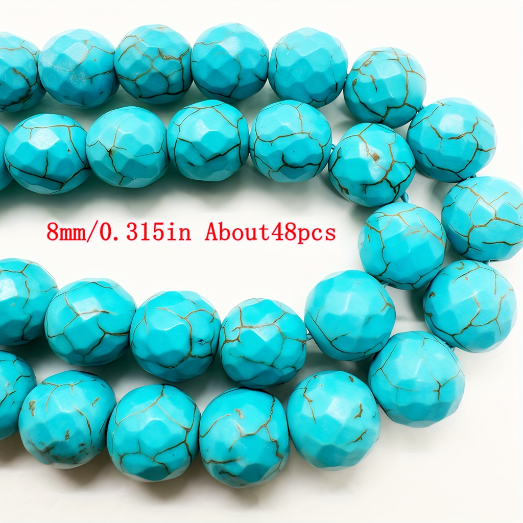 TEMU Perles de Turquoise Naturelle | Perles Facettées de Luxe à Trou Bleu Rayé et à | Mélange de Tailles Multiples 4/6/8/10mm (105/67/48/38pcs) |