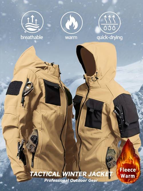 mens outdoor work winter jacket mens winter jacket windproof breathable outdoor multi pocket workwear jacket skin softshell suitable for hunting hiking cycling training fishing skiing and mountaineering machine washable
