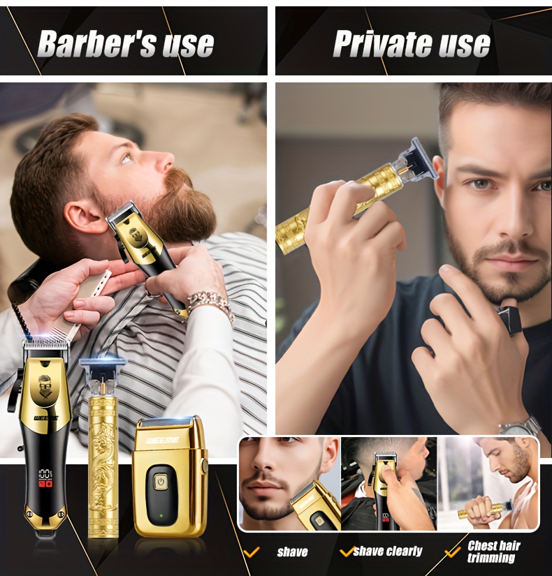  3pcs electric hair clipper set for men cordless trimmer kit with usb charging adjustable guide combs ideal for home haircuts travel beard maintenance daily grooming perfect gift for men teen boys details 3