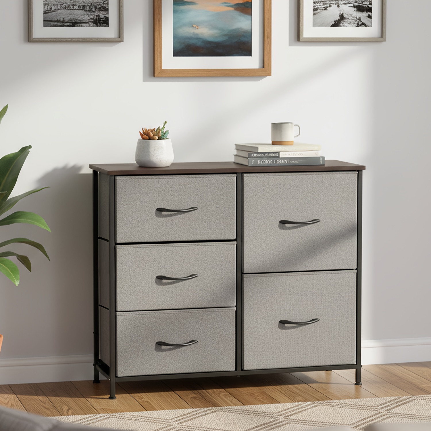 Storage Cabinet With Drawers, 3 Layers With 5 Cloth Drawers, Sturdy And Durable, Suitable For Multiple Places Such As Bedrooms, Living Rooms, And Corridors, And Can Store Items Such As Clothing.